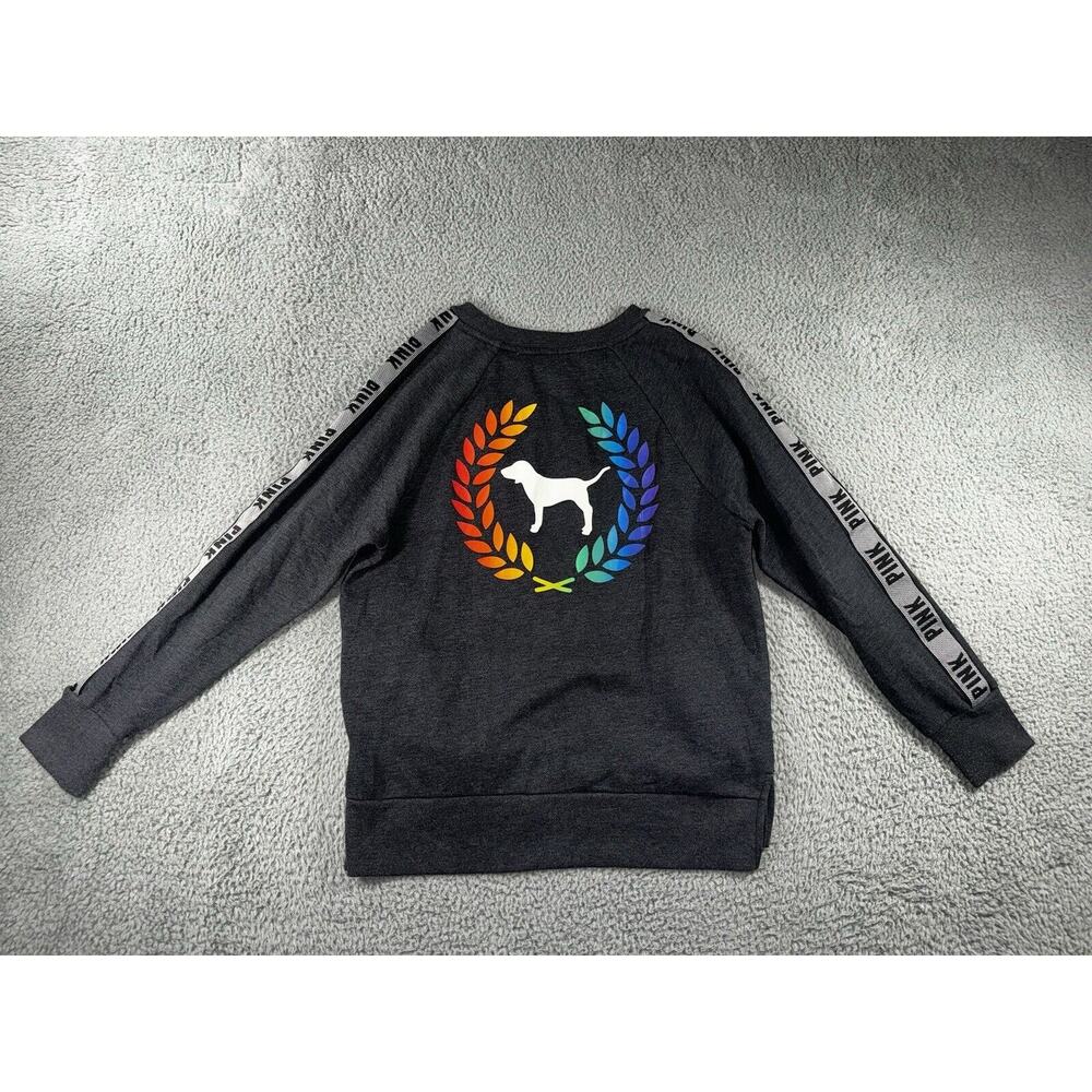 Victorias Secret Pink‎ Sweatshirt Women XS Oversized Graphic Fleece Rainbow Dog